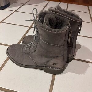 UGG Daney lace-up boots in a grey suede with genuine sheepskin lining
